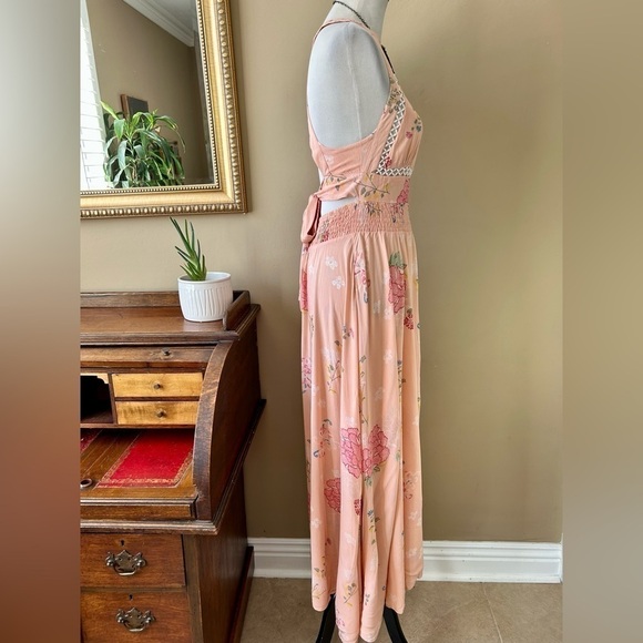 Jaase Endless Summer Bohemian Pink Floral Maxi Dress Smocked Halter Open Back M - Picture 4 of 16
